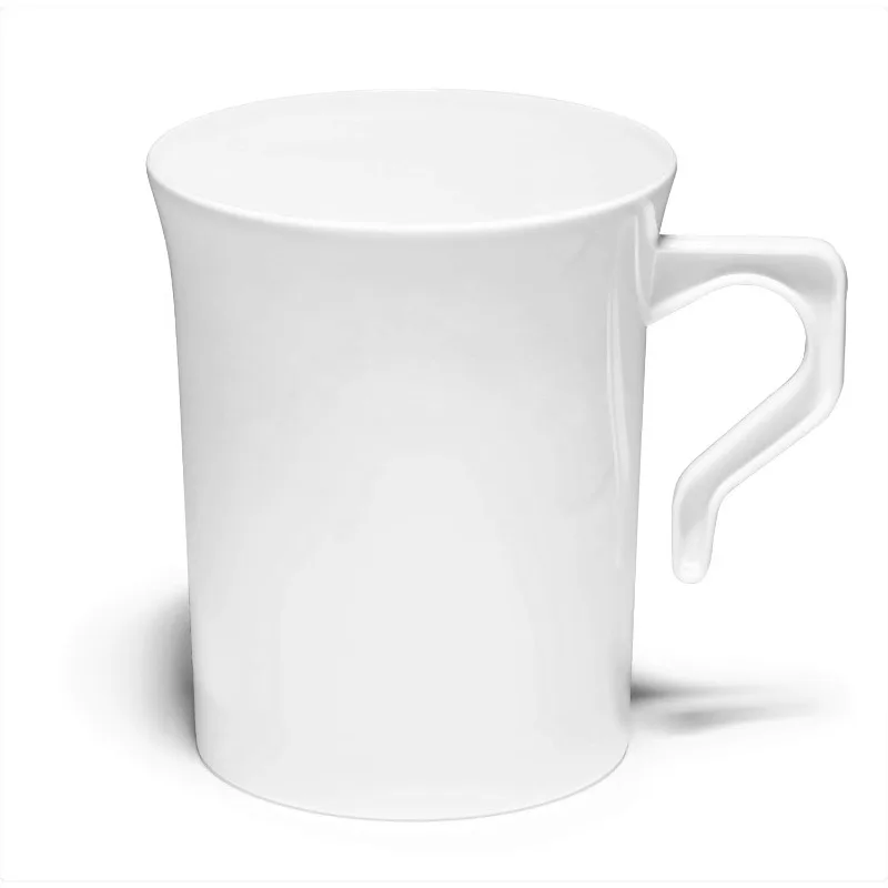 

" OCCASIONS " 120 Mugs Pack, Heavyweight Disposable Wedding Party Plastic 8 oz Cup with Handles (8 oz Mugs,Plain White)