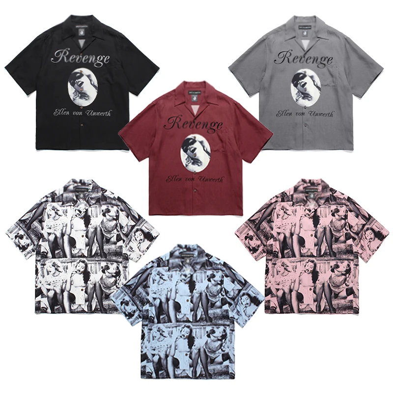 

Pdmcms High Street Style 25ss New Allen Co Branded Casual Synthetic Silk Lapel Short Sleeved Shirt For Men