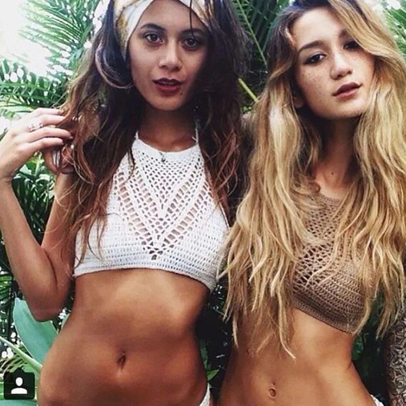 1/2pcs Hand Crochet Bikini Womens Sexy Beach Handmade Crochet Wrap Neck Bikini Bra Swimwear Swimwear Beachwear Womens Tops