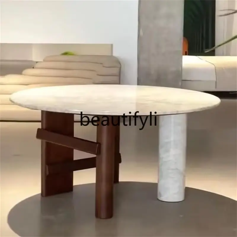 

Walnut solid wood round dining table, ancient wabi-sabi wind turntable, household dining table