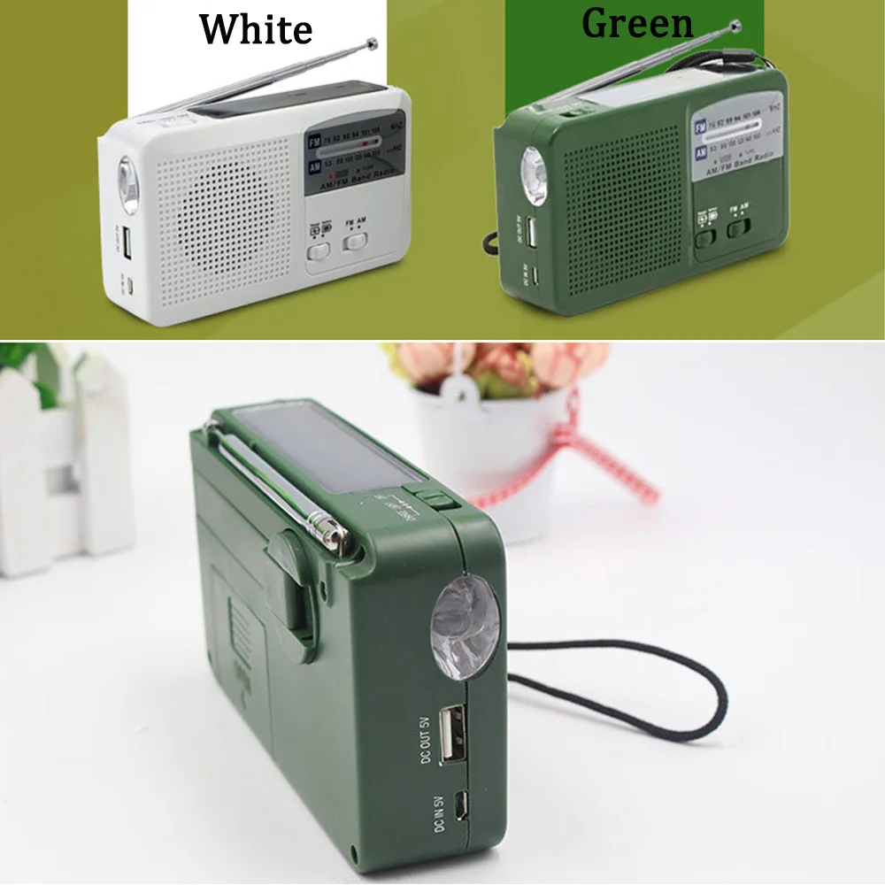 

Crank Dynamo Solar Power Radio Portable LED Light Multifunction FM AM Radio World Receiver Outdoor Emergency Cell Phone Charger