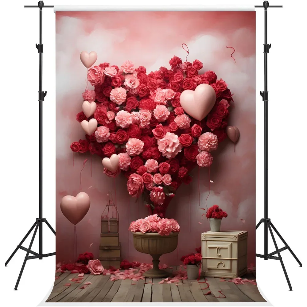 

Mehofond Photography Background Valentine's Day Red Flower Love Heart Kids Birthday Wedding Portrait Decor Backdrop Photo Studio