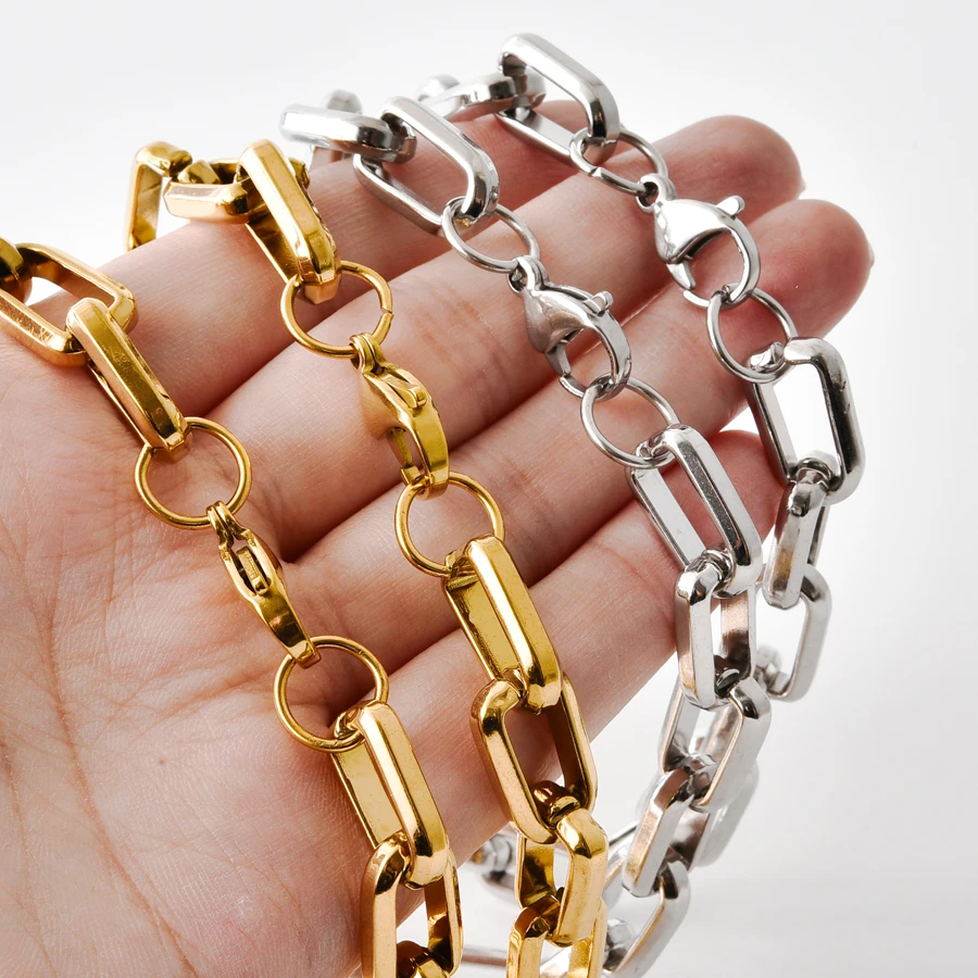 Statement Hombre Jewelry Rectangle Chains Around Neck Decor 45/50/60/70/80/90cm Stainless Steel Necklaces For Women Men Collares view 2