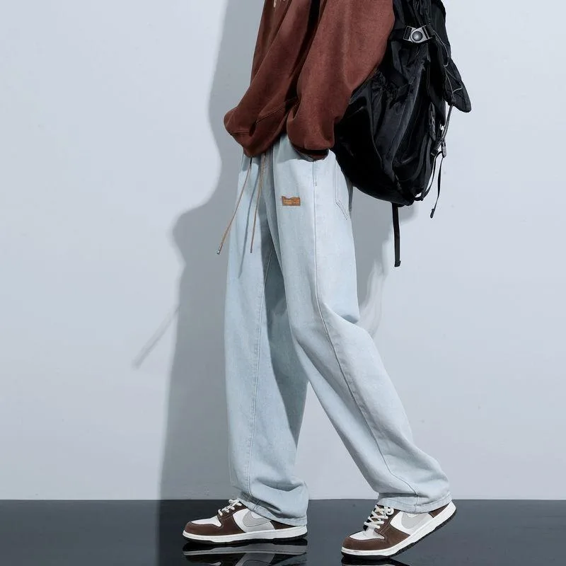 Vintage American Style Distressed Black Grey Jeans Oversize Loose-fit Straight-leg Pants Casual High Street Fashion For Men