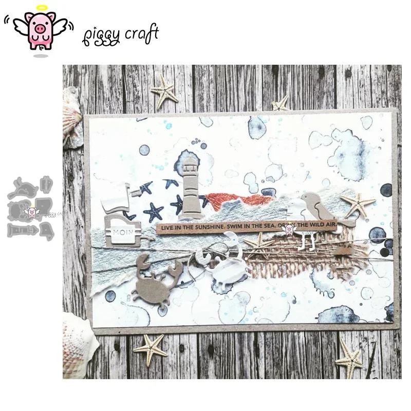 

Piggy Craft metal cutting dies cut die mold Seagull lighthouse crab Scrapbook paper craft knife mould blade punch stencils dies