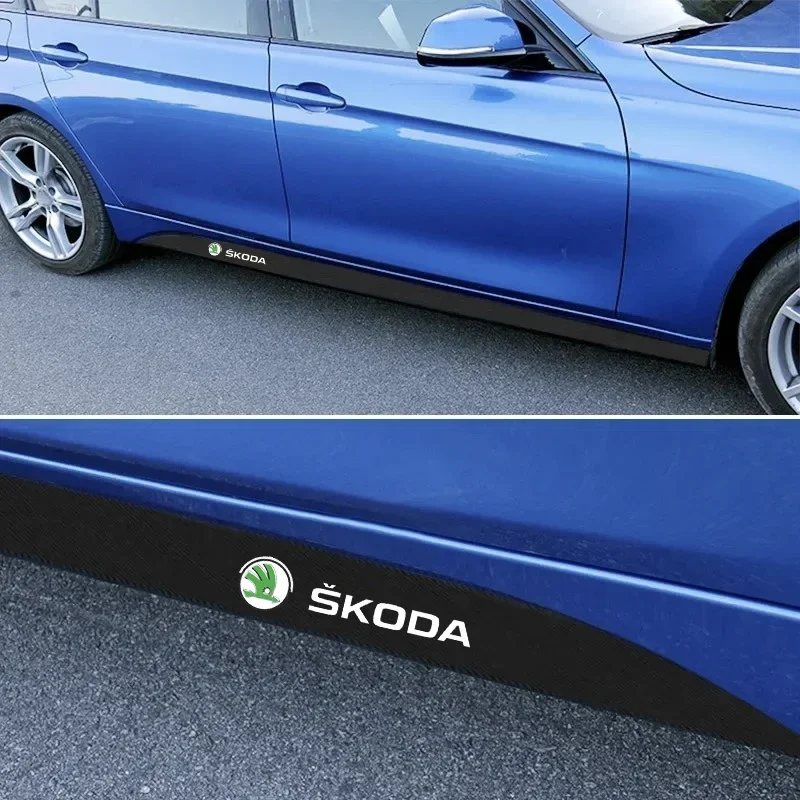 2pcs Carbon Car Door Side Skirt Sill Stripe Sticker Decals For Skoda Fabia Octavia Karoq Kodiaq Kamiq Superb Rapid Citigo Scale