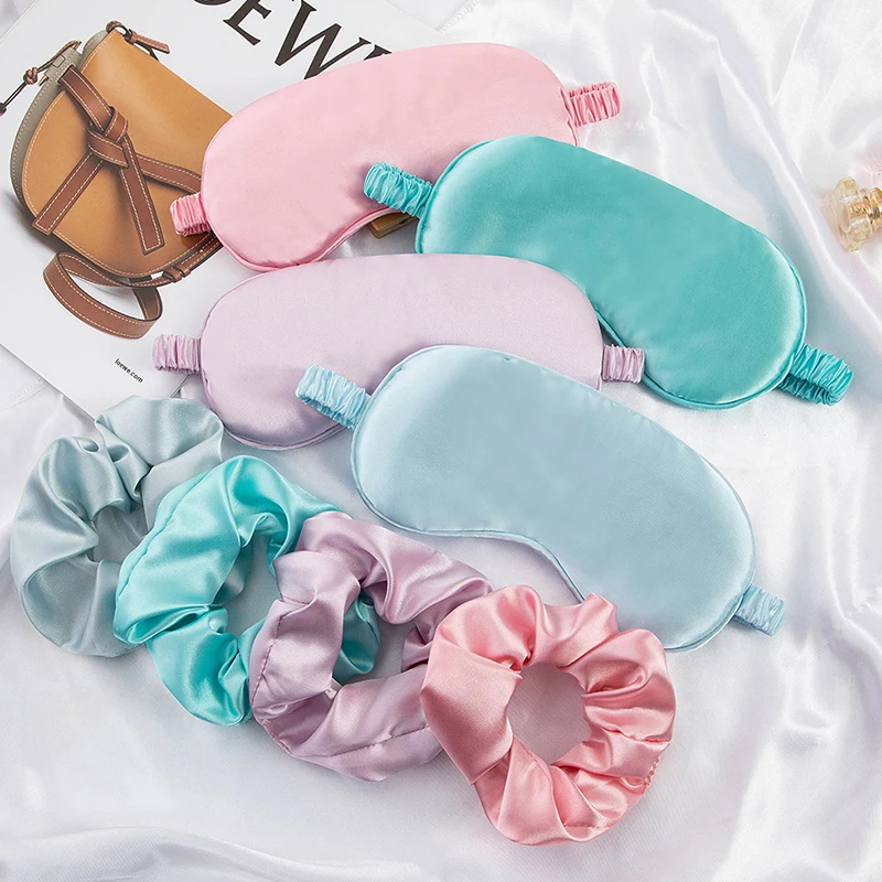 

2Pcs/Set Women Imitated Silk Sleep Eye Mask Eye Patches Face Mask Eyeshade Blindfold Travel Rest Eye Cover Night Eyeshade