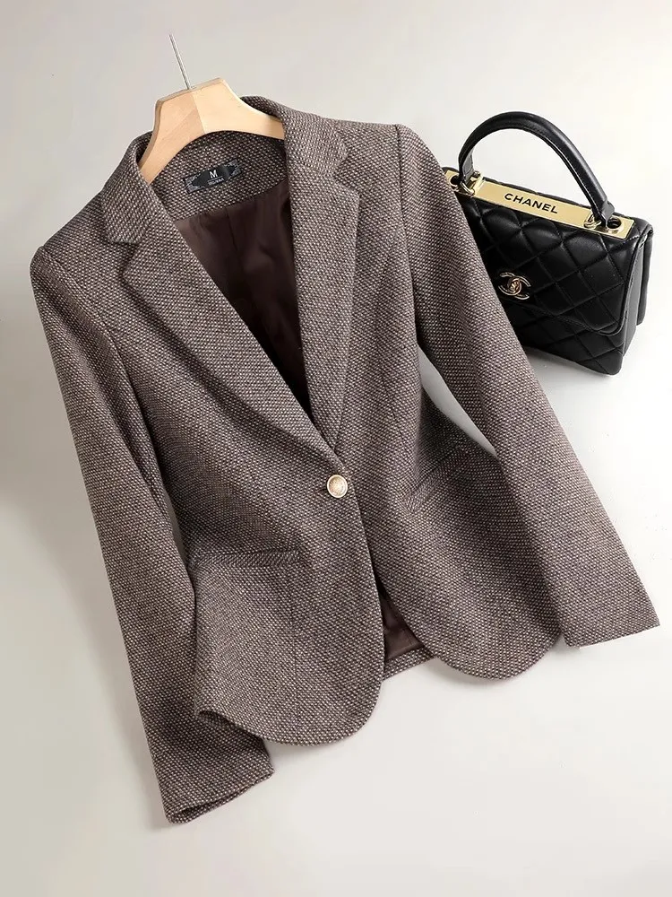 

Женский шерстяной костюм: утепленное зимнее пальто в клетку, стильное повседневное верхнее одеяние для работы и отдыха, удобное для небольших размеров