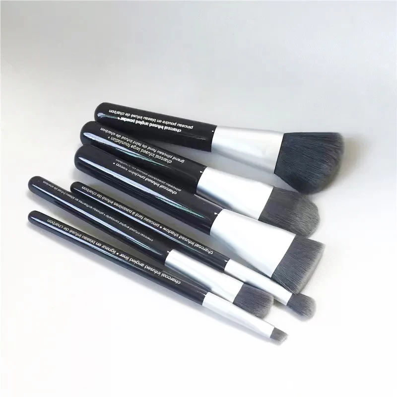 Deluxe Charcoal Antibacterial Makeup Brushes Set - 6Pcs Antibacterial Synthetic Hair kit Beauty Cosmetics Brushes Blending Tools