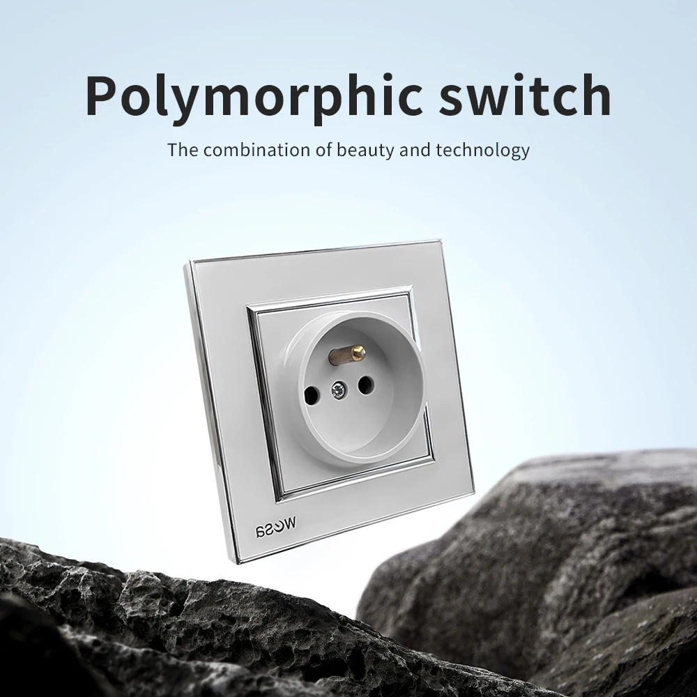 منافذ كهربائية بيضاء مآخذ الطاقة لوحة أكريليك مدمجة على الحائط مثبطات اللهب معيار فرنسا مع طلاء أرضي من البلاستيك #2