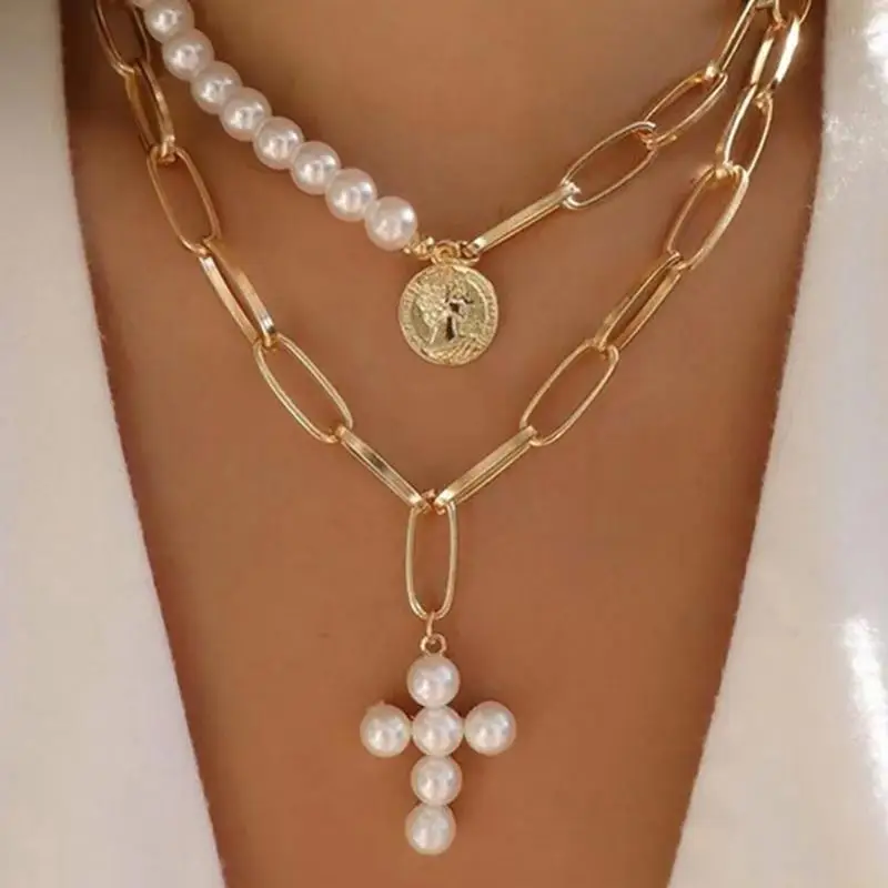 31BF Stylish Layer Necklace Modern Layer Jewelry Multifuntional Neck Accessory Eye Catching Necklace Alloy Texture for Daily