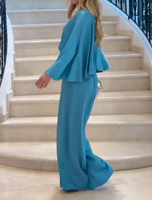 Slim Fit Dames Jumpsuit Zomer Nieuwe Stijl Diepe V-hals Vleermuis Mouw Ontwerp Hoge Taille Wijde Pijpen Jumpsuit Geschikt voor Banketten