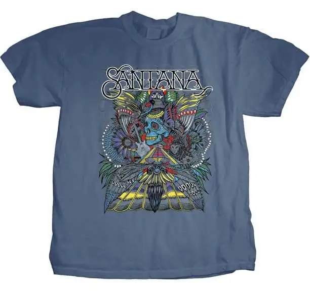 Santana Folk Skull M L XL 2XL Stone Blue T Shirt