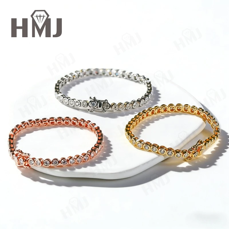 

Bubble Tennis Bracelet Moissanite D Whit Round Cut White Gold/Rose Gold/YellowGold Fine Jewelry Gift for Her Anniversary Wedding