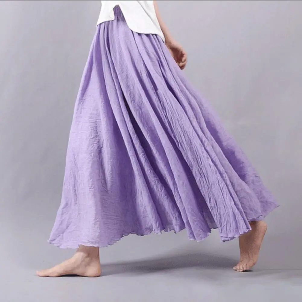 Women Skirt Elastic Waist Bohemian Maxi Skirt with Large Flowy Hem Women's Ethnic Style A-line Streetwear Long Solid Color Skirt