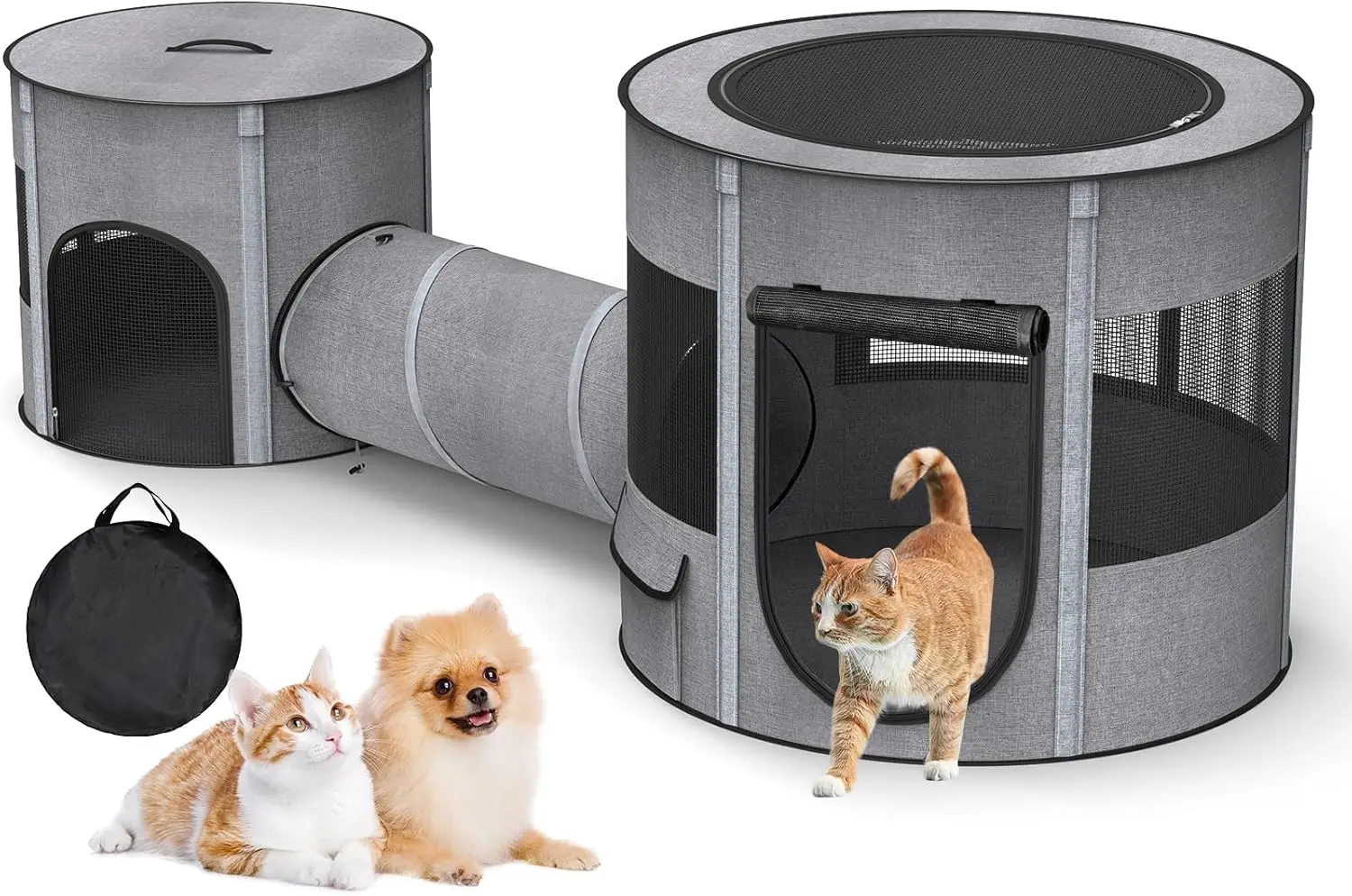 

Foldable Pet Playpen with Tunnel, Waterproof Bottom, 2-Room Separate Enclosure for Cats Dogs Rabbits Indoor Outdoor