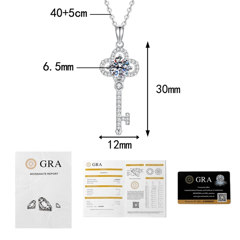 

ZFSILVER Classic Silver Moissanite Crown Key Necklace 1ct 925 Sterling Silver Charm For Women's Fashion Party Jewelry Gift XL463