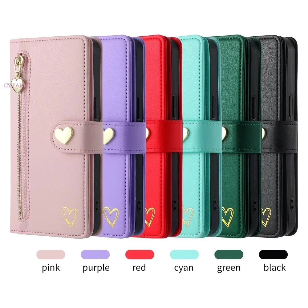 Luxury Zipper Flip Leather Wallet Leather Case For iphone 15 14 13 12 11 Pro X XR XS Max 7 8 Plus SE 2020 2022 Shockproof Cover