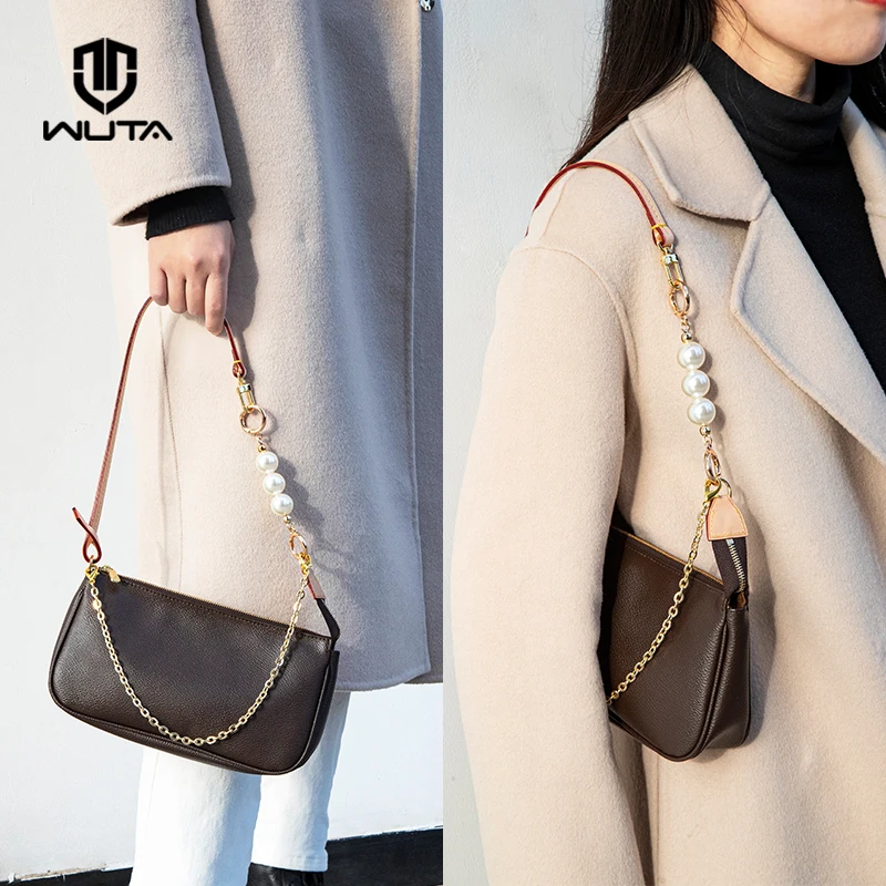 WUTA Bag Strap for LV Pochette Accessories Bags Pearl Handbag Chains Extension Purse Straps Underarm Decorative Metal Chain Bag