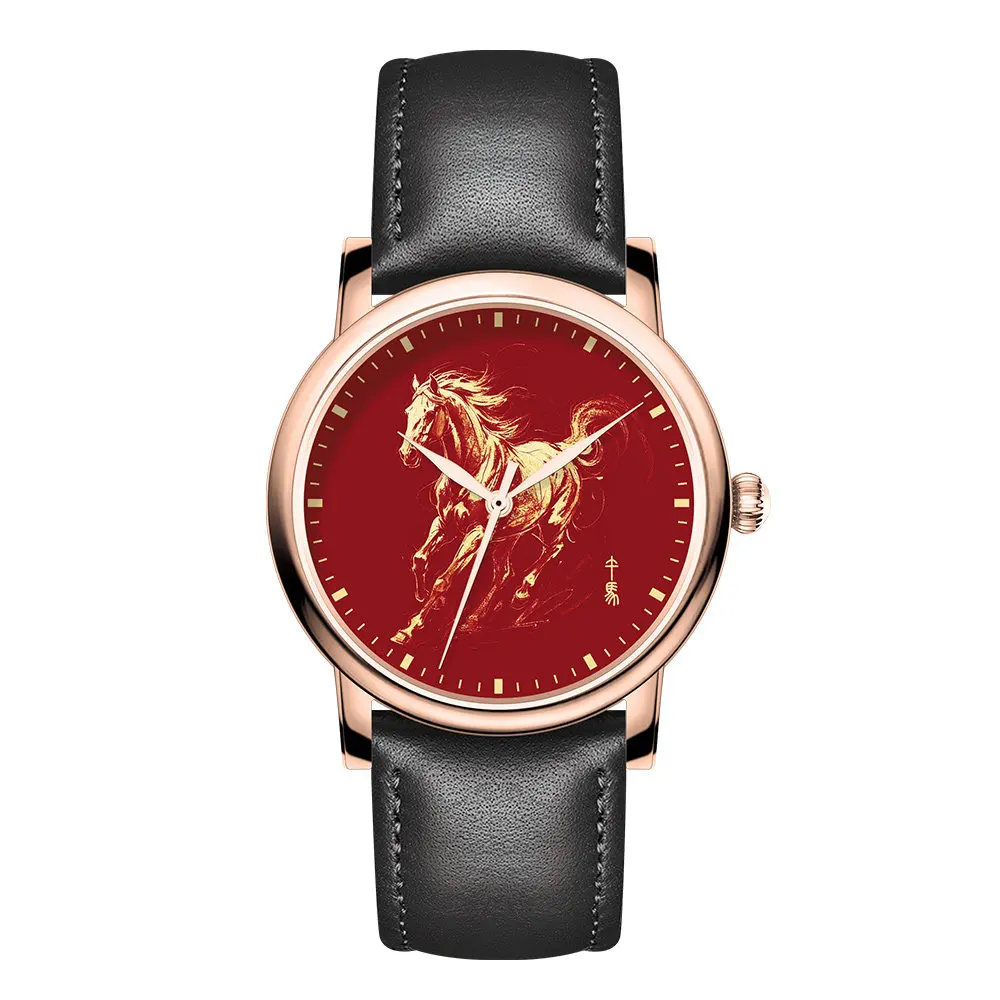 Chi Jun Chen China Red Golden Horse Natal Year Zodiac New Chinese Style Red Custom Couple Gift Watch Men and Women view 5