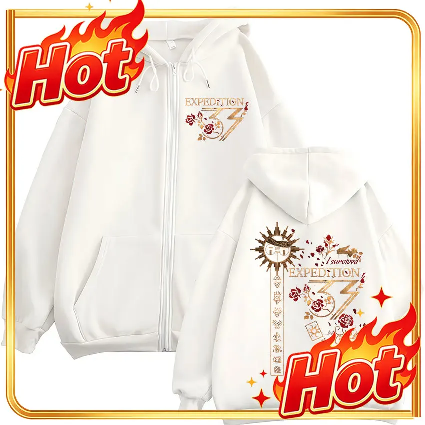 Sudadera con capucha y cremallera Esquie Game Clair Obscur Expedition 33, ropa informal para hombre y mujer, sudadera con capucha de gran tamaño, chaqueta, abrigo.