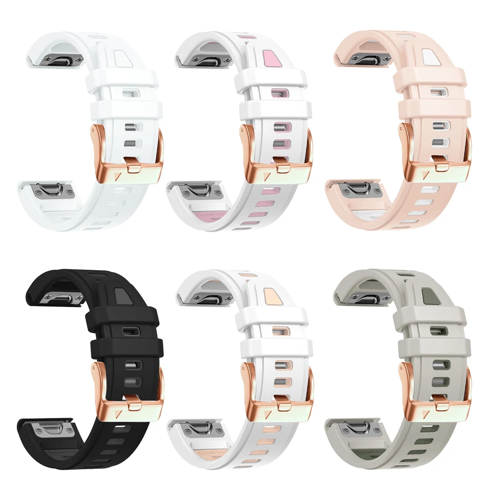 Rose gold buckle สําหรับ Garmin Fenix 8 43 มม., 7 S Pro 6 S Pro, 5 S Plus สร้อยข้อมือผู้หญิง Quickfit 20 มม. สายรัดข้อมือซิลิโคน