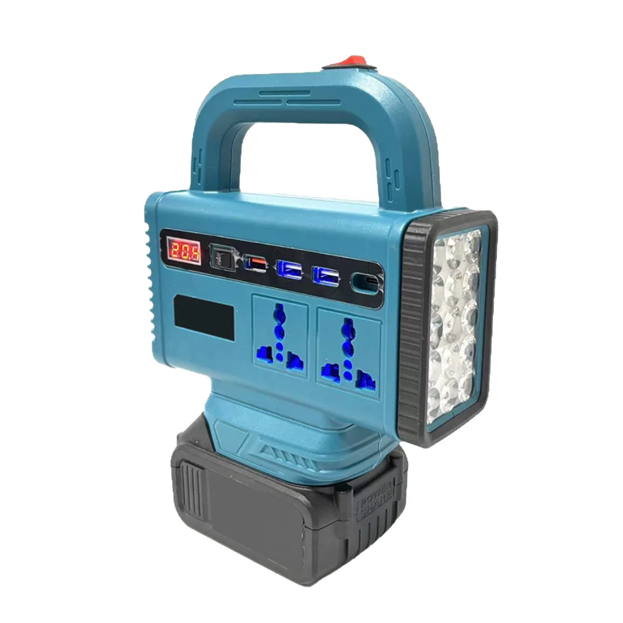 Portable Smart Inverter Multifunctional LED Inverter Compatible for Makita/Milwaukee/Dewalt 18V Li-ion Batteries with USB Type-C