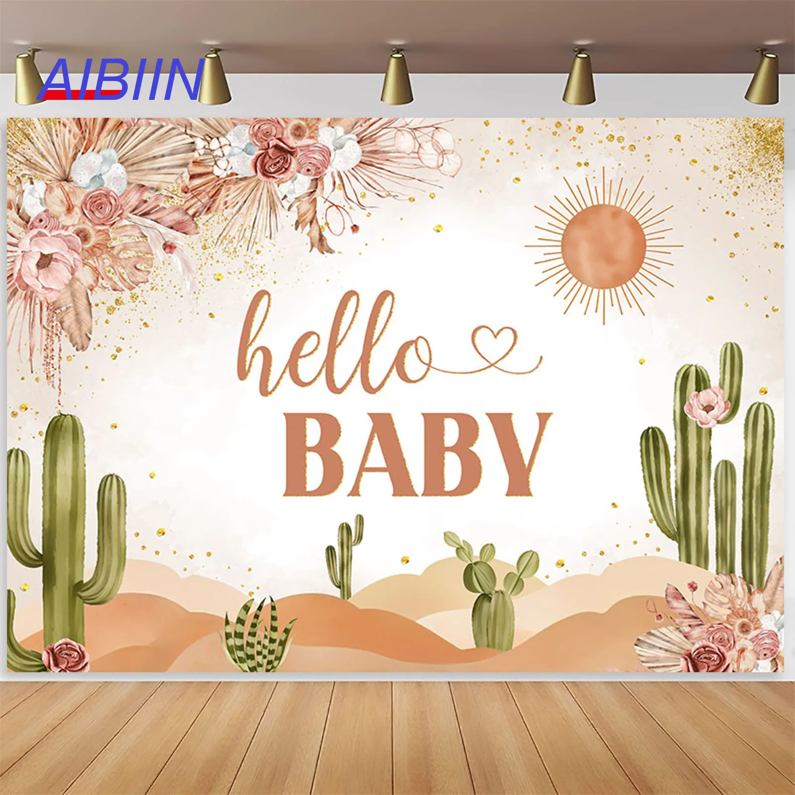 

AIBIIN Hello Baby Shower Backdrop Cactus Boho Flowers West Desert Photography Background Maternity or Kids Portrait Party Decor