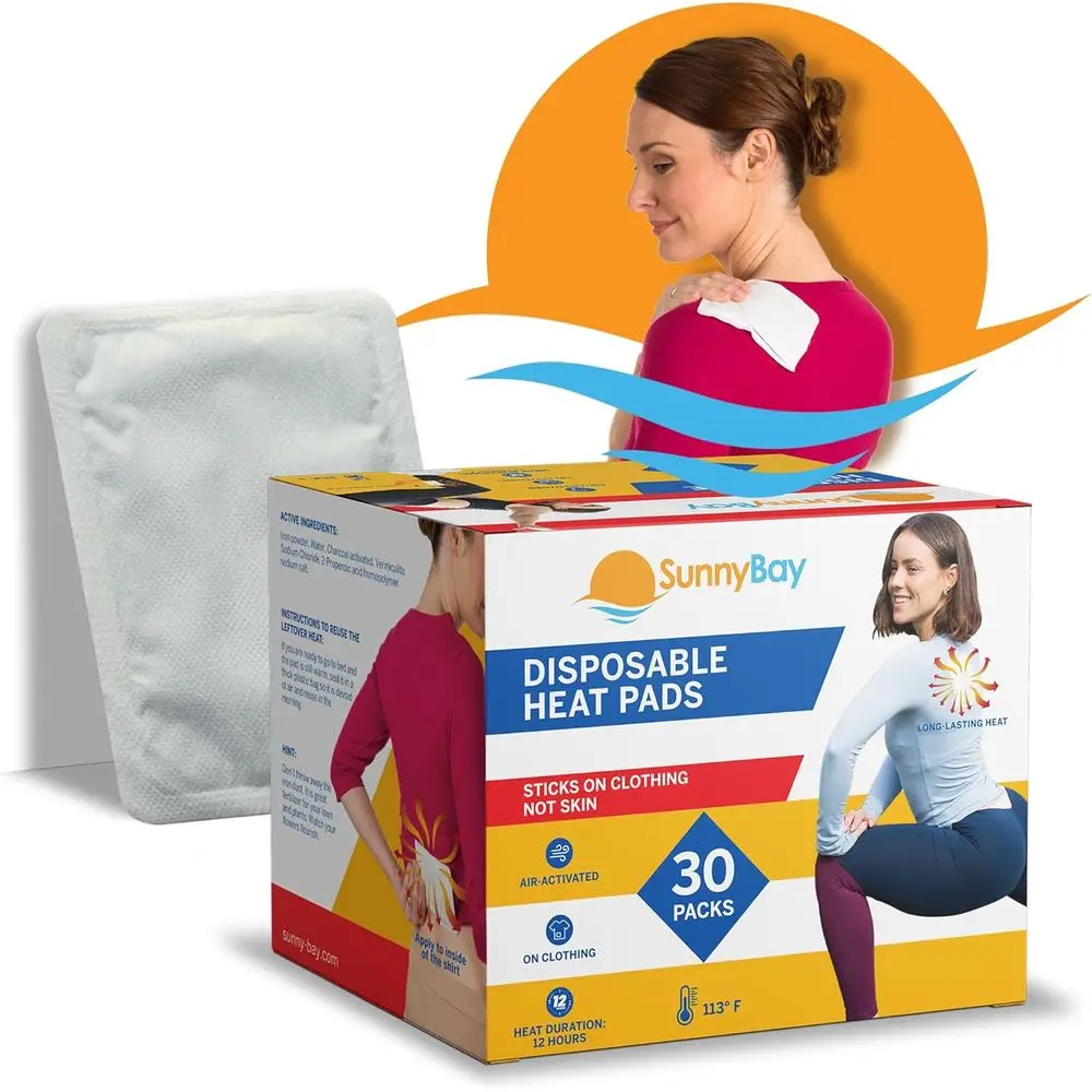 

Relief Heat Patches for Neck, Knee, Back - 30 Air-Activated Pads for Cramps, Stiffness, Sprains, 5x3