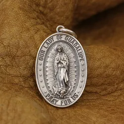 LINSION 925 Sterling Silver Our Lady of Guadalupe Pendant Virgin Mary TA340 MZ
