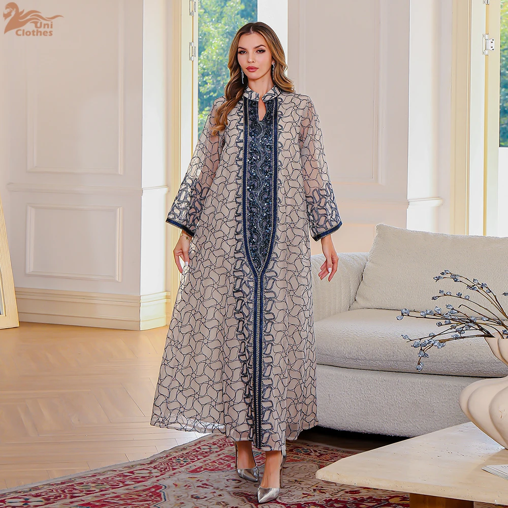 

Uni New Muslim luxury Sequins Patchwork women abayas Dubai Elegant Women Evening Dress 2025