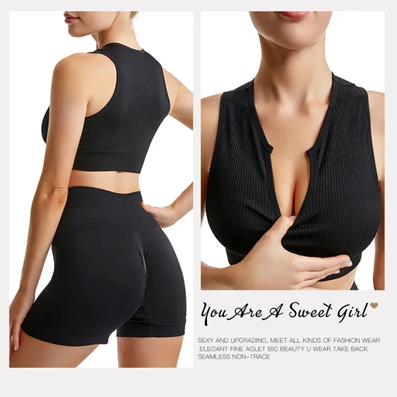 New Sports Bra Women Sexy Deep U-neck Push Up Gym Jogging Yoga Fitness Shockproof Vest Crop Tops Female Sport Bras Set for Women