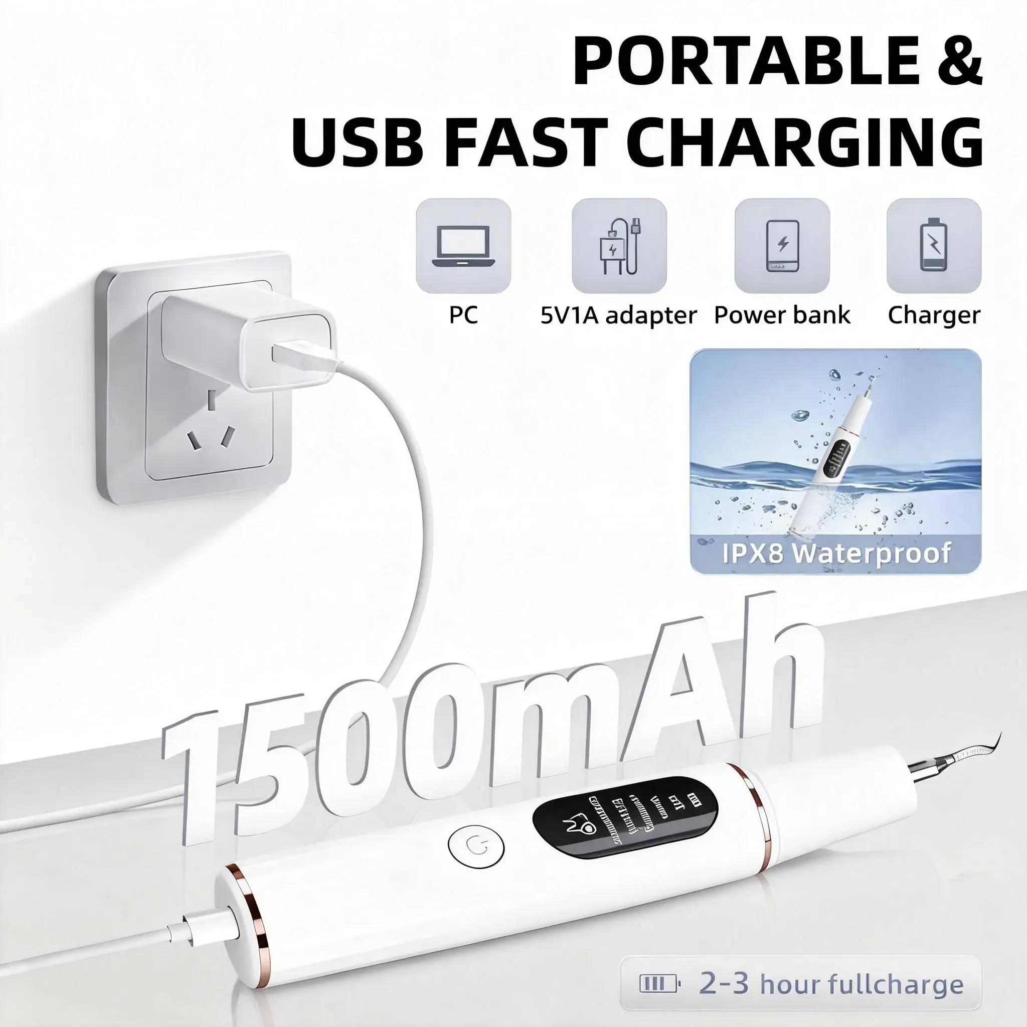 Rechargeable Electric Teeth Tartar Remover with LED Light, 5‑Mode Home Dental Cleaning Kit
