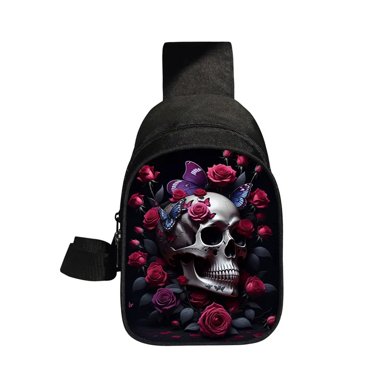 3D Skull Rose Butterfly Print Chest Bag Women Crossbody Bags Fashion Handbag Outdoors Harajuku Messenger Bags Phone Holder