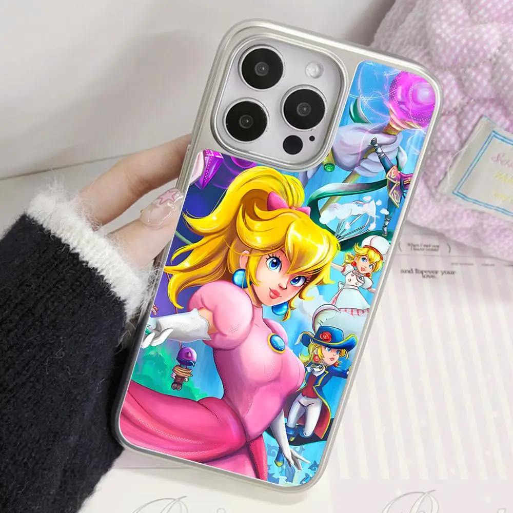 

Чехол для мобильного телефона с изображением принцессы персика в стиле аниме для iPhone 17, 16, 15, 14, 13, 12, 11 Air Pro Max Plus, цветной чехол с серебряным покрытием