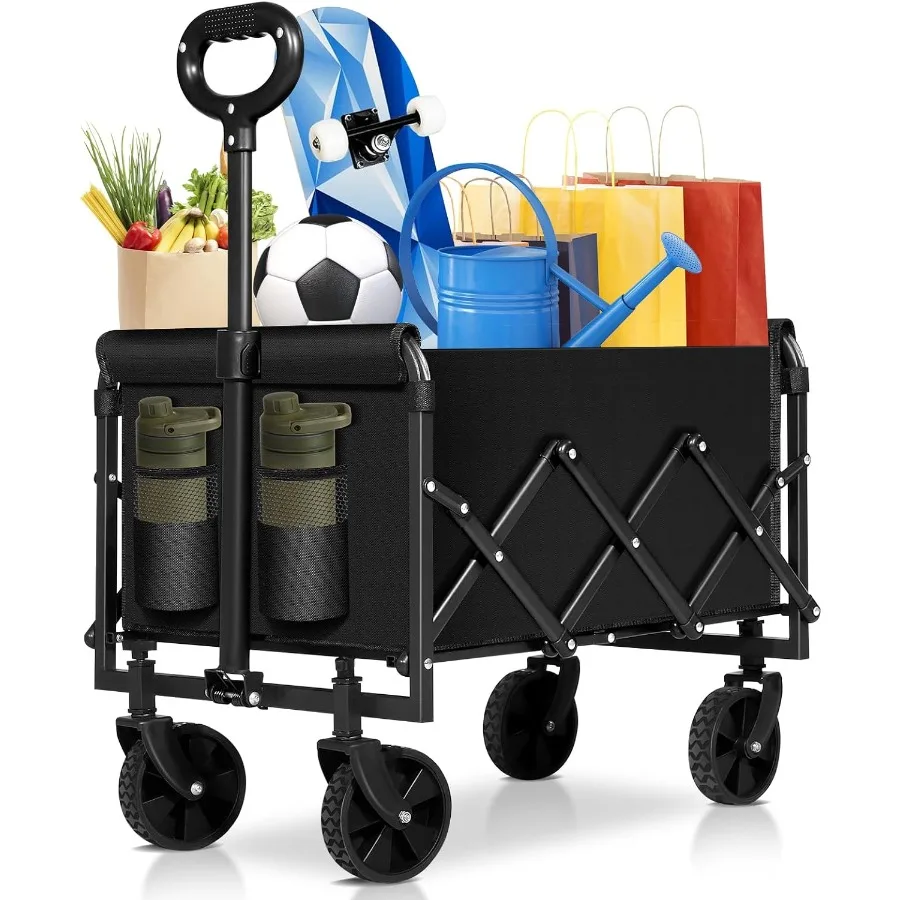 

Collapsible Wagon Cart Foldable Portable Heavy Duty Collapsible Beach Cart All Terrain with Large Capacity Garden Wagons with W