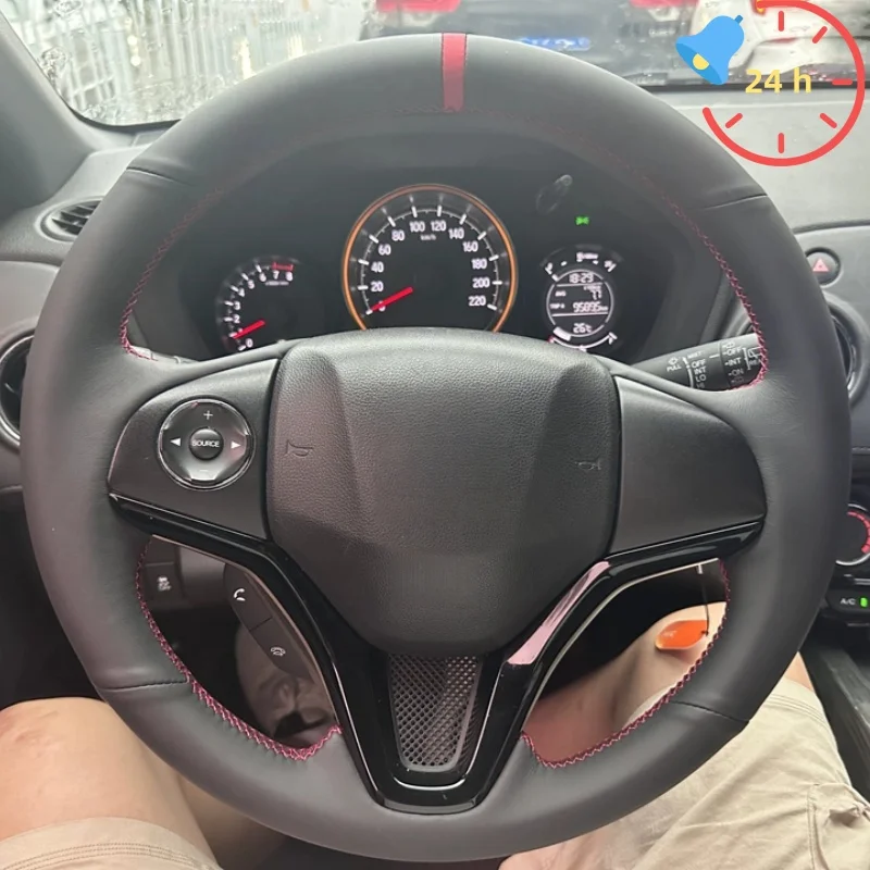 

Hand-stitched Steering Wheel Cover Made Of Anti-slip Breathable Genuine Leather For Honda Fit City Jazz 2014 2015 HRV HR-V 2016