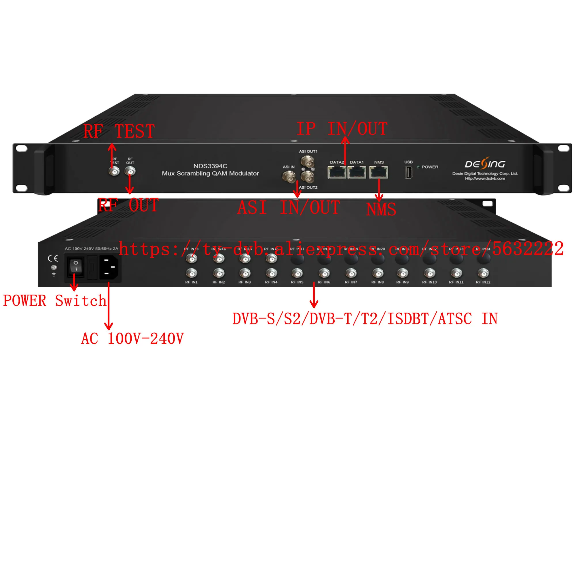 16-Channel Tuner Receiver Modulator IRD DVB-T2 DVB-S2 ATSC ISDB-T Modulator RF RF RF TO IP CATV IPTV ระบบทีวี