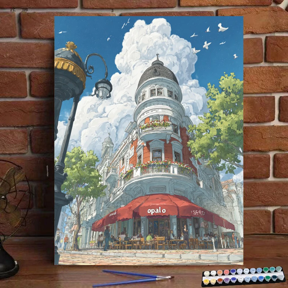 Painting by Numbers Oil colored Colorful Afternoon at the Café Digital Painting Handmade Adult Children Gift Wall Decoration D