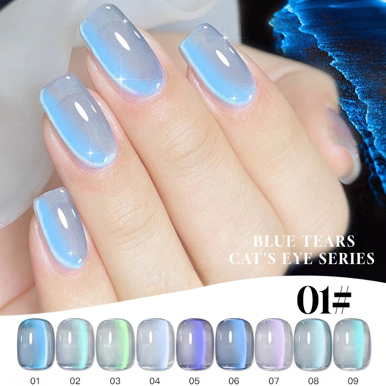 

1-9PCS 12ML 2025 Iceland Blue Tears Glass Bead Magnetic Powder Cat Eye ,Nail Art Nail Supplies, Lasting For 28 Days