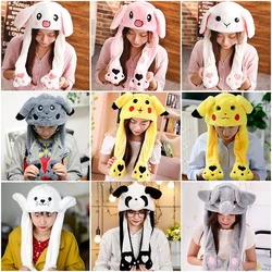 Cute Bunny Ears Hat Moving Pikachu Rabbit Soft Jumping Up Cap Funny Toy Girls Cartoon Kawaii Plush Hat Toys Gift for Adult Kids