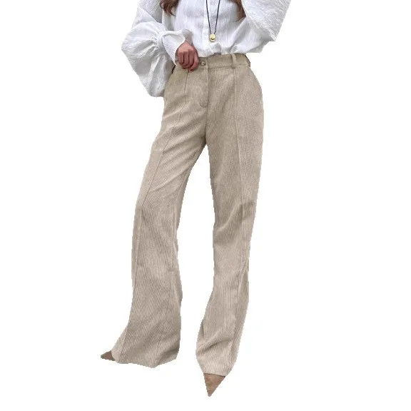 Autumn Winter Corduroy High Waist Thin Versatile Casual Loose Fashion Wear Lazy Style Wide Leg Pants Women Europe and America