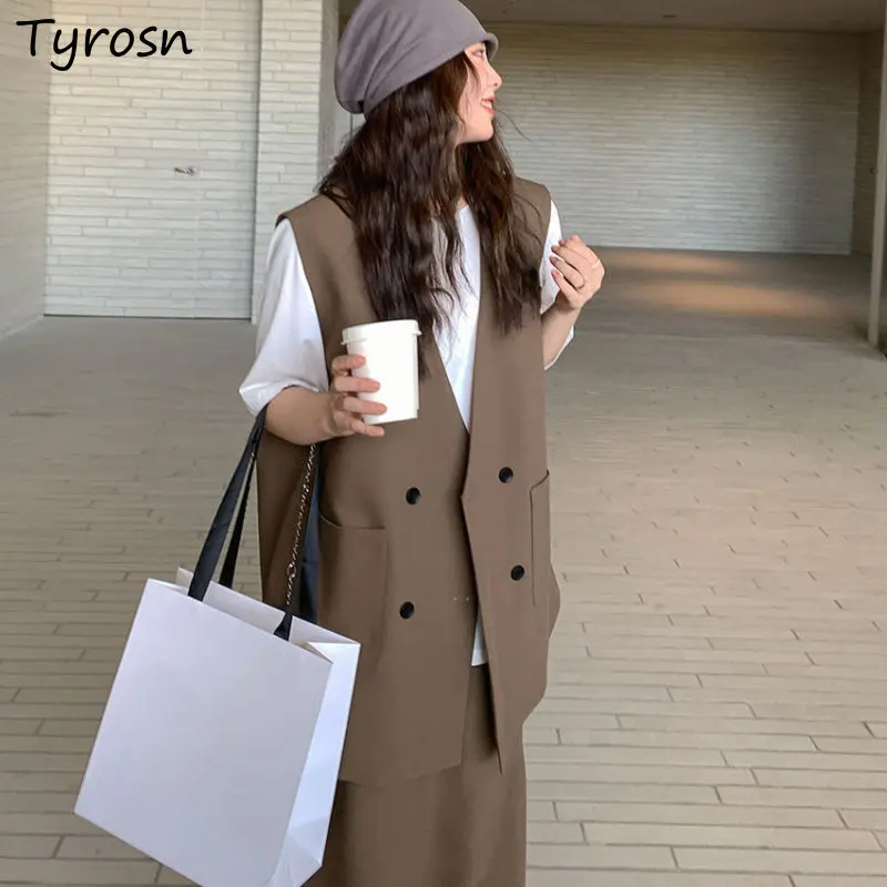 

Waistcoats Women Temperament Loose Casual Basic Minimalist Pure Vintage Spring Daily Fashion Korean Style Ladies Pockets Classic