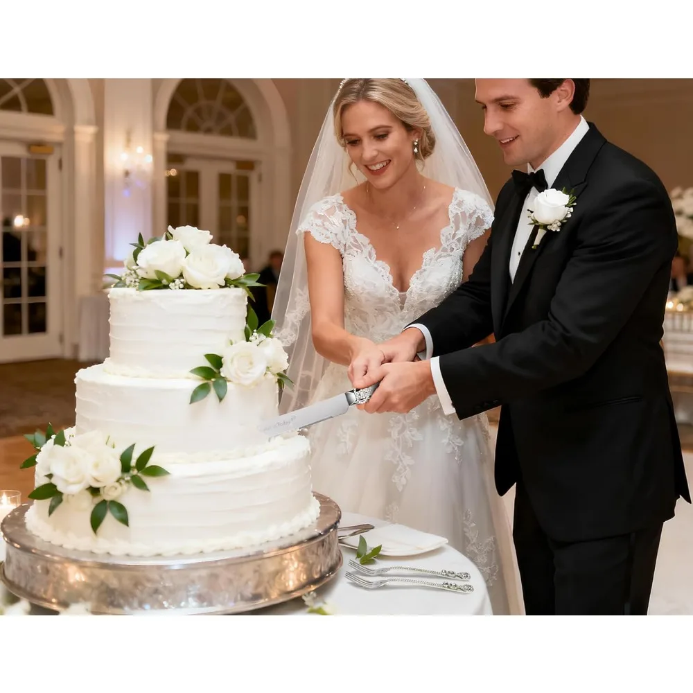 Flautas de champán de cristal de lujo con diamantes de imitación y colgante de pétalos de plata, cuchillo para pastel de boda hecho a mano y juego de servidor, pastel S