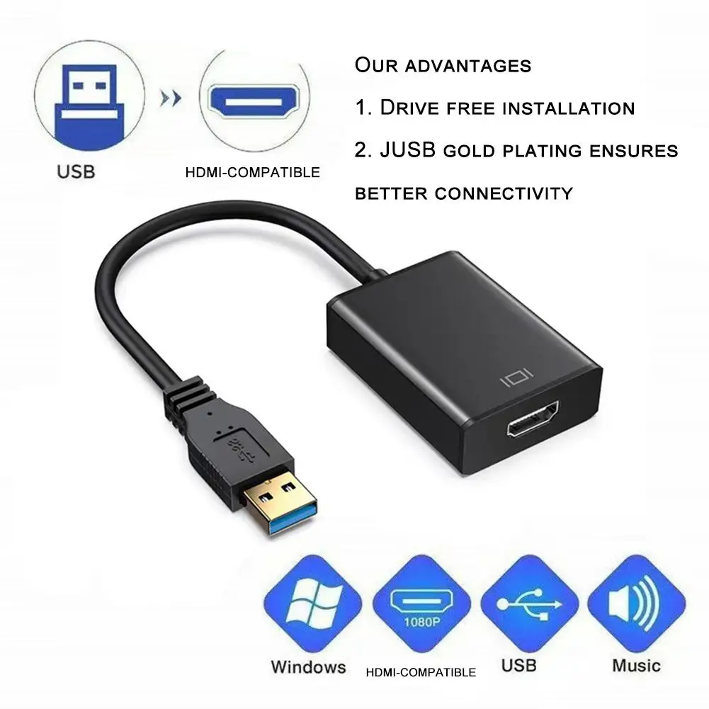 USB 3.0/USB 2.0 to HDMI-Compatible Converter Multi Display Graphic Adapter HD 1080P for PC Laptop Projector HDTV LCD Free D G1I1