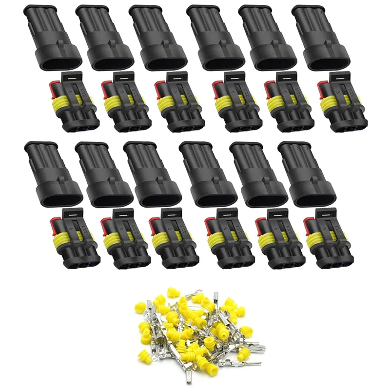 A72Z 3 Pin Way Car Waterproof Electrical Connector, Plug Automotive 1.5Mm Series Terminal Connectors for Car, (12 Pack)