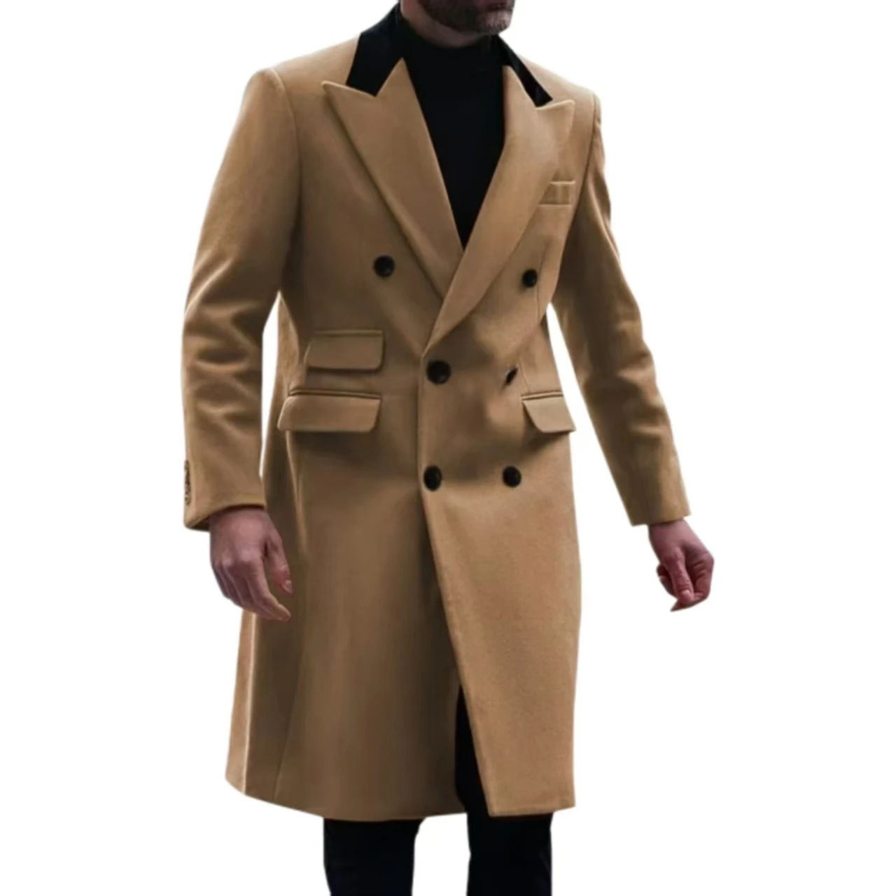 Heren trenchcoat Puntige kraag Double Breasted Grove wollen stoffen De nieuwste zakelijke activiteiten Bruidsjonkers