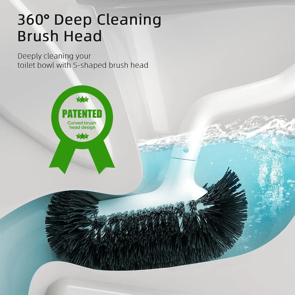 Toilet Bowl Brush Holder Set: Bathroom Deep Cleaning Toilet Cleaner Scrubber Under Rim with Curved Bristle for Dead Corner Clean - Hidden Rv Toilet Decorative Accessories with Caddy- White view 2