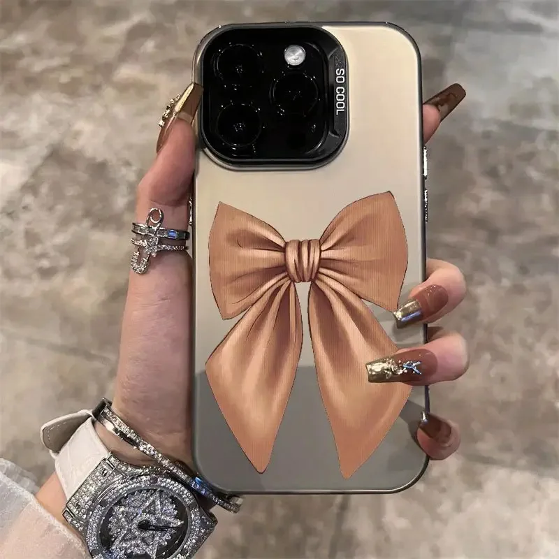 

Brown bow pattern phone case for iPhone 17 16 15 14 13 12 11 Pro/ Max/Plus shock-proof rear cover anti-fingerprint