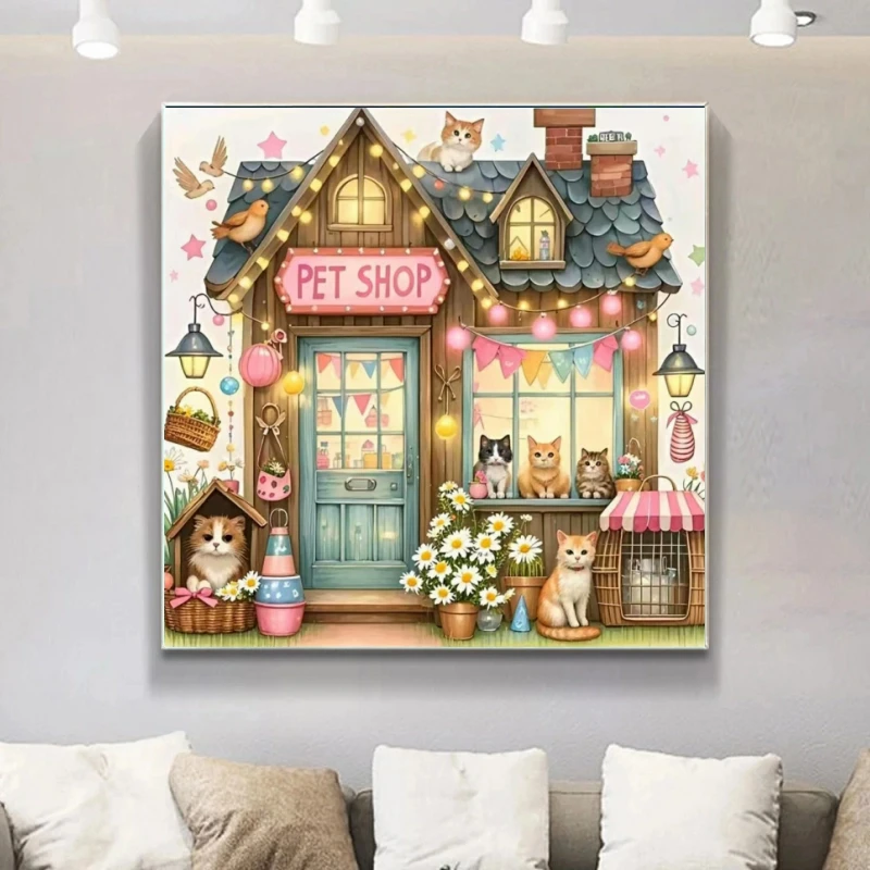 Diamant-Malerei, Mosaik, Haustier, Katze, Bild, Strass, Diamant-Stickerei, Haus, voller runder Bohrer, Bastelset, Tier, handgefertigtes Geschenk